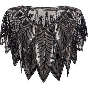 BABEYOND 1920s Sequin Black Shawl Wrap Evening Cape Bridal Bolero Flapper Cover